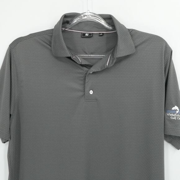 Footjoy Polo Shirt Men Large Gray Geometric Whitefish Lake Golf Polo Performance - Picture 6 of 12
